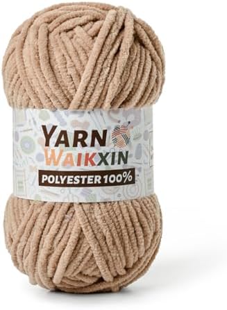 Light Coffee Soft Chenille Yarn for Crocheting, Fluffy Chunky Crochet Yarn for Baby Blanket, (3.52oz/131yds) Fuzzy Velvet Yarn for Amigurumi&DIY Puzzle、Crafts、Scarf