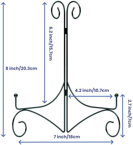 Plate Display Stands with Hinged Folding Design, 8 Inch Picture Frame Stand for Tables, Decorative Easels for Plates, Photos, Cards and Books, 8’’ Black