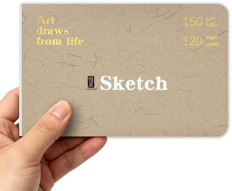 Hardcover Pocket Sketchbook, 3.5" x 5.4" Mini Small Travel Drawing Journal, 92lb/150gsm Heavyweight Paper, 120 Pages Blank Sketch Book for Adults Artists Mixed Media, Ideal Gift,Light Khaki