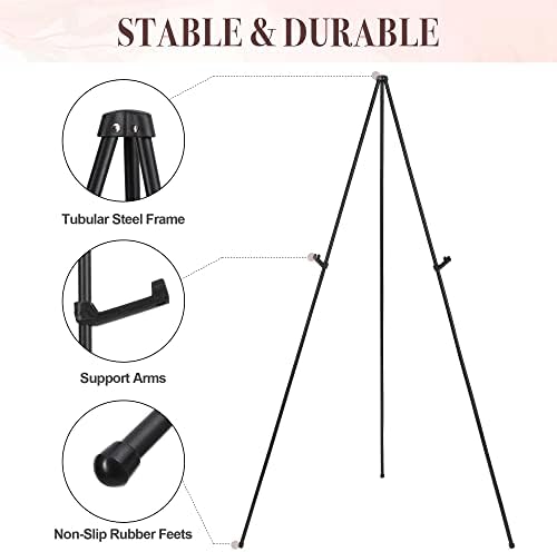 Easel Stand for Wedding Sign & Poster 63'' Easels for Display Portable Art Easel for Floor Adjustable Metal Easel Black