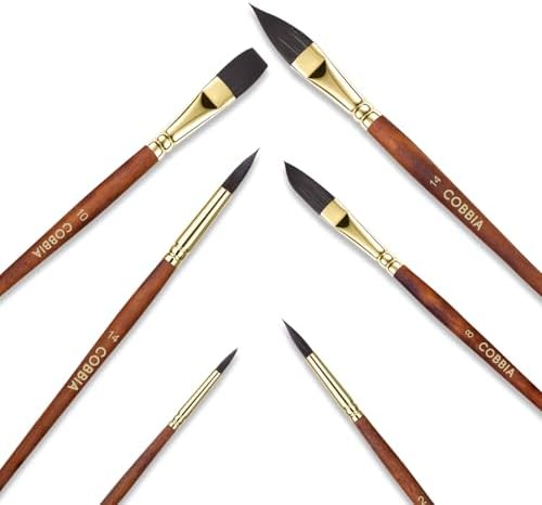 Watercolor Brushes, Paint Brushes for Artists 6pcs - Pointed Rounds Cat Tongue Oval Wash Dagger for Watercolor Gouache Acrylic Inks Painting