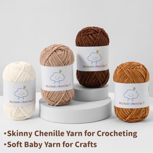 Skinny Chenille Yarn for Crocheting, 1.75 oz/ 109 yds Amigurumi Yarn&Baby Yarn for Crocheting Soft, Fluffy Fingering Weight Velvet Yarn for DIY Crafts&Baby Blankets.(Turmeric)