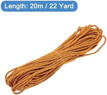 MECCANIXITY Twisted Cord Trim, 22 Yard 3mm 3-Ply Twine Braided Rope Shiny Thread String for Craft Gift Bag Curtain Christmas Decor, Orange - 20m