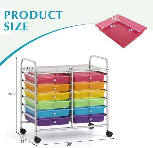 COSTWAY 12-Drawer Rolling Storage Cart, Utility Storage Organizer Cart