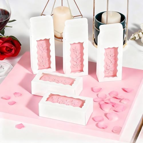 100PCS 3.5x2.36x1.2 inches White Soap Boxes, Homemade Soap Packaging Gift Boxes with Window, Small Gift Bakery Boxes for Macarons, Cookies & Candies, Wedding & Birthday Party Favors