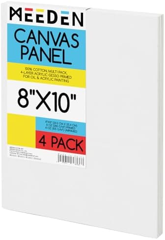 MEEDEN Canvas Boards for Painting White: 8"x10" 100% Cotton Canvas 4 Pack | Blank Paint Canvas Panels White Art Canvas Boards 8 Oz Gesso-Primed Artist Art Supplies for Oil Painting & Acrylic Pouring