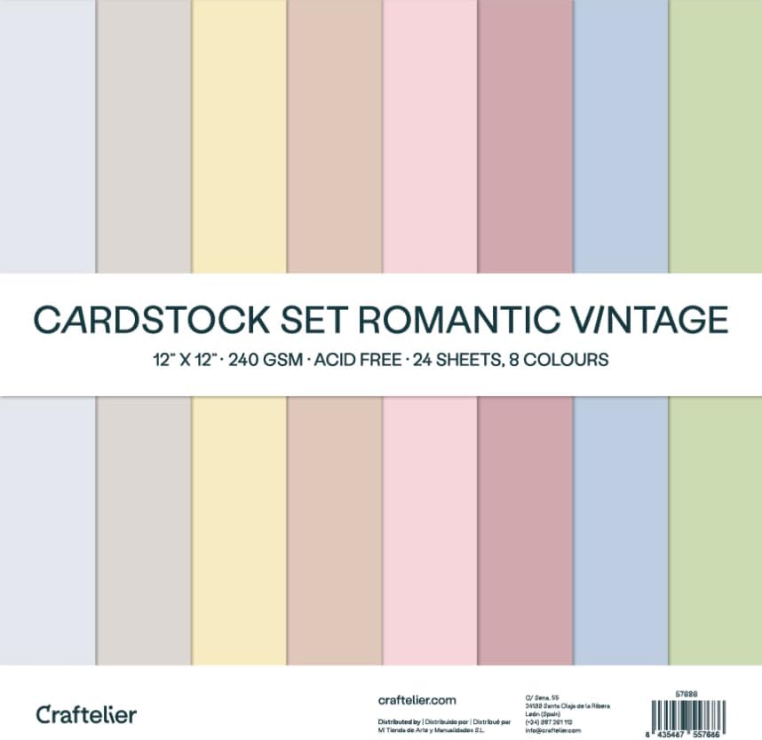 Craftelier - Cardstock Set Romantic Vintage | Pack of 24 Double Sided Cardstock for Card Making, Scrapbooking and Craft Projects | Weight 240 grams | Size 30,48 cm x 30,48 cm (12" x 12")