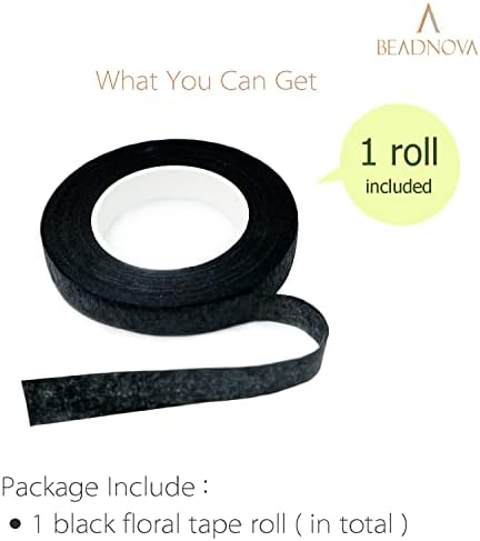 BEADNOVA Floral Tape 1/2inch Flower Tape Black Floral Tape for Bouquets Floral Arranging Stem Wrap Craft (Black, 30yards)