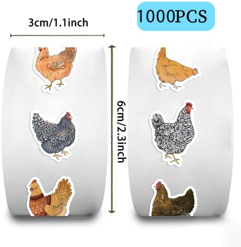 1000PCS Chicken Sticker Roll, 2 Rolls 10 Designs Farm Stickers