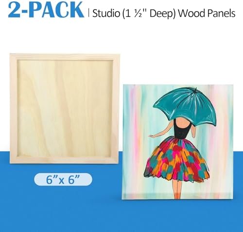 Falling in Art 2 Pack 6x6 Gallery Unfinished Wooden Canvas Panels | Birch Wood Panels Kit, 1 1/2" Deep Art Cradle Boards for Painting, Pouring, Burning,Epoxy Resin, Laser Engraving Cutting