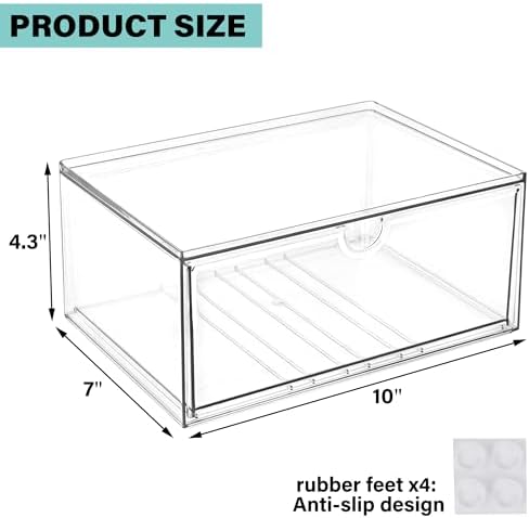 Prsildan Acrylic Makeup Organizer Stackable Clear Storage Drawers for Baby Bottles Desk Organizers for Countertop Vanity Nursery Adjustable Modular System for Cosmetics Jewelry