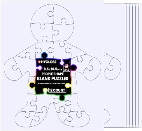 Hygloss 12 Blank Person-Shaped Puzzles – 8.5 x 10.5 Inches – Ideal for All-About-Me Activities – Write, Draw, and Decorate – 26 Pieces Each