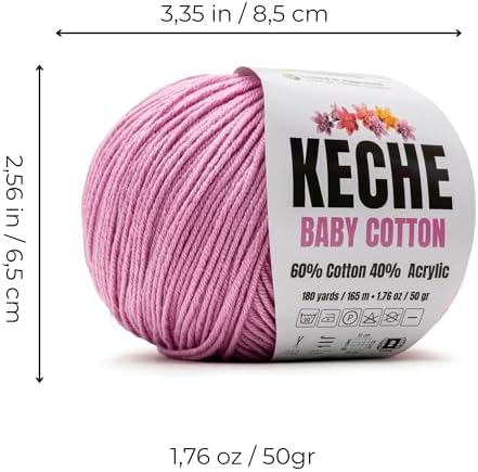 Keche Baby Cotton, 60% Cotton 40% Acrylic Yarn, Soft Cotton Yarn for Crochet and Knitting, Amigurumi Yarn 1 Skein/Ball 1.76 Oz (50g) / 180 Yrds (165m) - Lavender