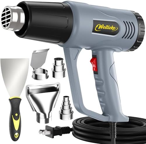 Heat Gun, 10Ft power cord Heavy Duty Hot Air Gun 572&1112℉ Dual Temperature Control 4 Nozzels & Paint Scraper Overload Protection for Paint Stripping,Crafting, vinyl wrap