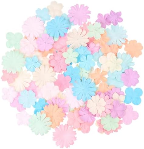 100 Pcs Handmade Mixed Mulberry Paper Flowers 30 mm - 1.5 Inch Scrapbooking Wedding DIY Craft Supplies Card. (Mixed Flowers Pastels)