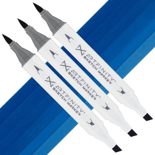 Artfinity Sketch Markers - Set of 3 - Cobalt Blue B1-8, Vibrant, Professional, Dye-Based Alcohol Markers for Artists, Drawing, Travel, & More