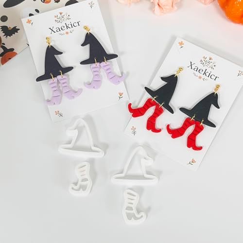 Xaekicr Halloween Witch Hat and Boots Polymer Clay Cutters – 2pcs Clay Earring Cutters for Halloween Jewelry Making – Clay Tools for Polymer Clay Molds
