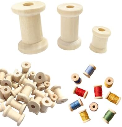 36-Pack Wooden Spools for Crafts, Assorted Empty Spools in 3 Sizes