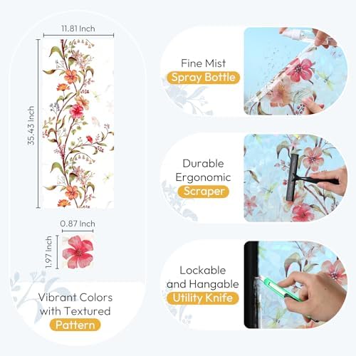 rabbitgoo Window Privacy Film Rainbow, Floral Cosmos, 17.5" x 78.7"