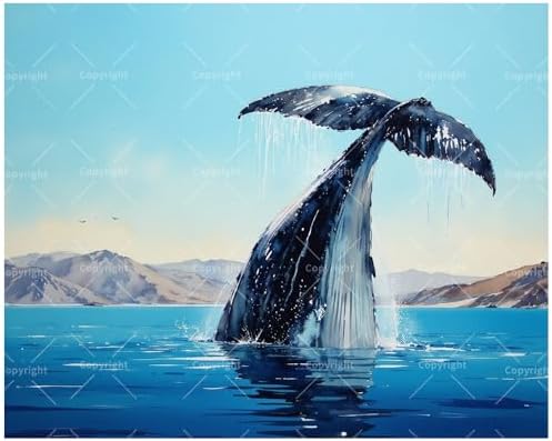 ENTORLAB Whale Tail Splash Paint by Numbers Kit for Adults - DIY Humpback Whale Diving in Ocean Painting on Canvas 16x20In, Acrylic Paint Set, Suitable for Beginners, Art for Home Decoration or Gifts
