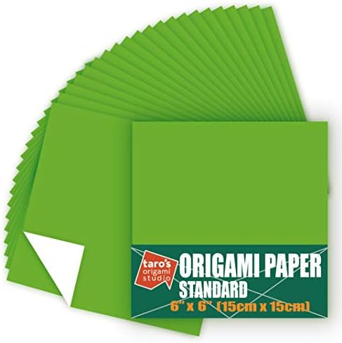 [Taro's Origami Studio] Standard 6 Inch One Sided Single Color (Green) 50 Sheets (All Same Color) Square Easy Fold Premium Japanese Paper for Beginner (Made in Japan)