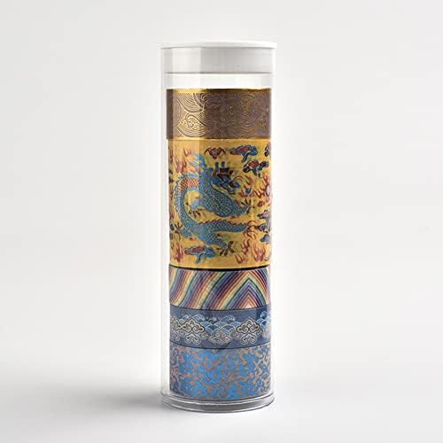 5 Rolls Washi Masking Tape 15/20/50 Mm Wide Set,Retro Style Dragon and Phoenix Decorative Craft Tapes,for DIY School Supplies,Gift Wrapping,Bullet Journals,B