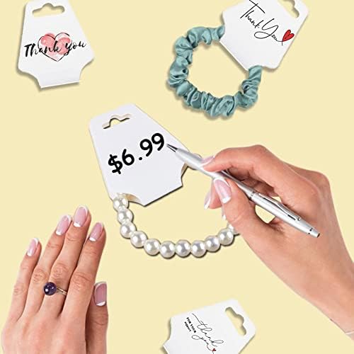 BIKCZEWIN 100PCS Jewelry Packaging for Small Business, Sturdy Self Adhesive Keychain Holder Display Card Hanging Bracelet Cards for Selling Necklace Choker Scrunchies Hair Accessories (White)