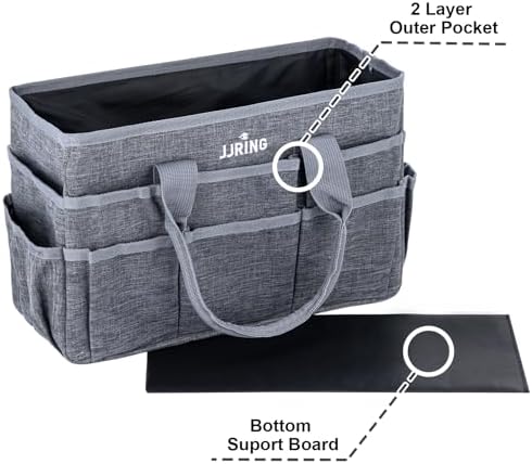 JJRING Craft Tote Bag Organizer For Art Storage With Multiple Pockets, Grey