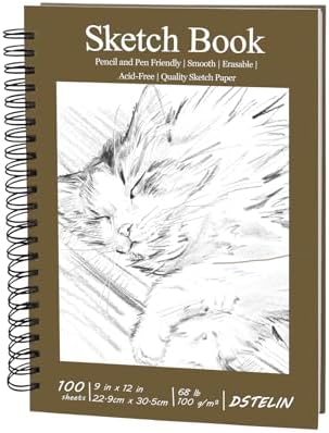 DSTELIN Hardcover Sketchbook, 100 Sheets Spiral Bound Sketch Pad (100 GSM Sketch Paper), 9" x 12" Drawing Paper Pad for Marker, Painting, Drawing and Sketching