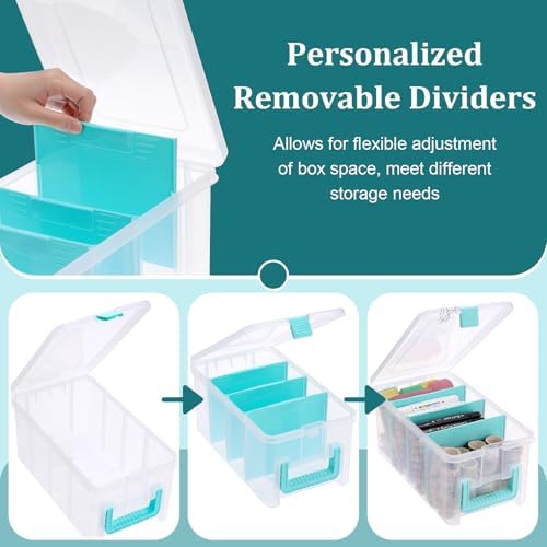 BTSKY Clear Plastic Dividing Storage Box with 4 Deep Compartment Sewing Box