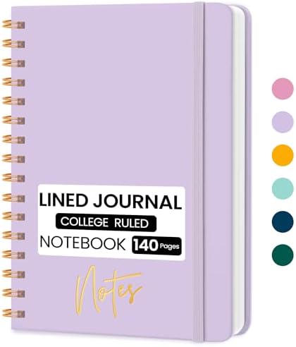 Lined Spiral Journal Notebook, A5 College Ruled Notebook for Note-Taking