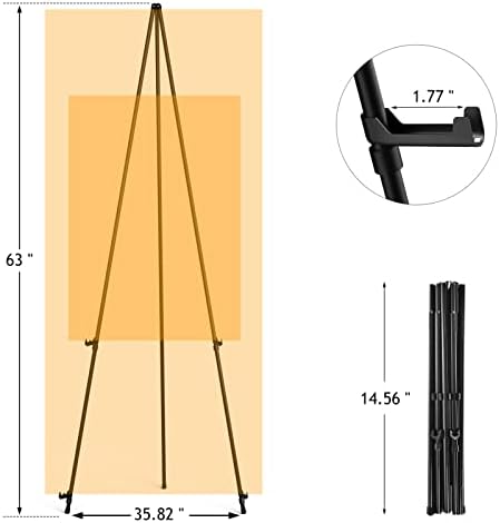 Thicken Display Easel Stand for Wedding - 63" Instant Tripod Collapsible Portable Sturdy Floor Easel - Easy Folding Adjustable Poster Metal Stand for Signs, Display Show, Artist, Art, Painting - Black