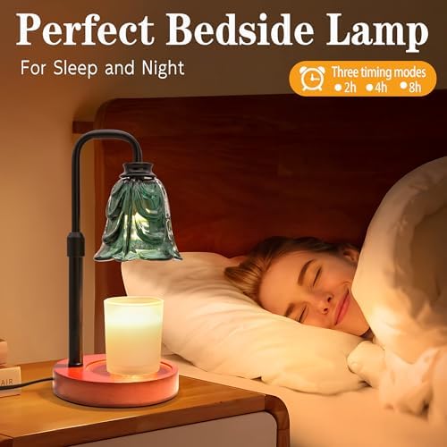 XJZJY Green Flower Candle Warmer Lamp with Timer, Birthday Gifts for Women | Dimmable wax melt warmer with 2 bulbs for jar candles, height adjustable, Green tulip design, home decor, housewarming gifts