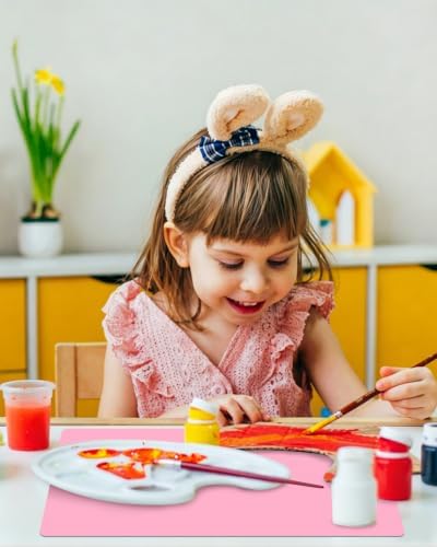 Silicone Mat for Crafts Kids Dinner Placemat Desk Countertop Protector Heat Resistant Baking Mat Reusable Dough Rolling Pad Fondant Mat, Pink Silicone Table Mat, (15.7 x 11.8 inches)