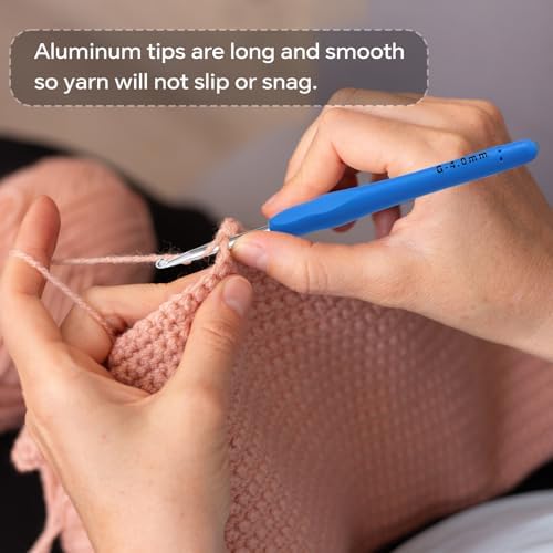 4mm Crochet Hook, Ergonomic Crochet Hook, Smooth and Extra Long  Knitting Needles, with Soft Rubber Ergonomic Handle and Aluminum Tip, Perfect Beginner and Arthritic Crochet Hooks (4 mm)