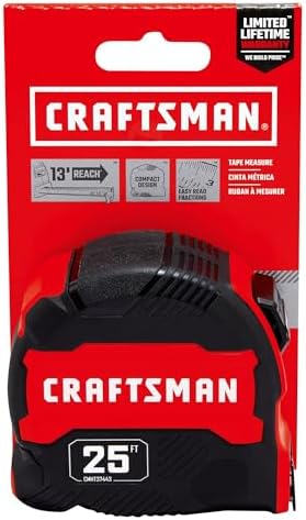 CRAFTSMAN 25-Ft Tape Measure with Fraction Marketing, Retractable, Manual-Locking Blade (CMHT37443S)