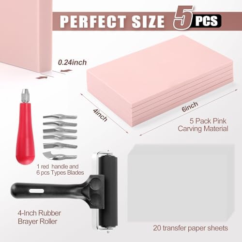 Bobblebro Linocut Kit for Printmaking, 5 PCS 4"x6" Rubber Linoleum Blocks