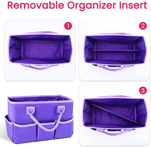 Desktop Tote and Organizer, Teacher Helper caddy Bag for Arts, Books, Stationery, Office Desk Organization, Make-up Storage with Handles for Travel (Purple)