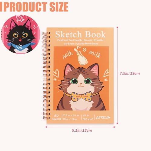 DSTELIN 2 Pack Hardcover Sketchbooks (100 GSM Sketch Paper), 7.5x5.1 Inch Spiral Sketch Book for Sketching, Drawing, Painting, 50 Sheets per Pack, Red and Yellow