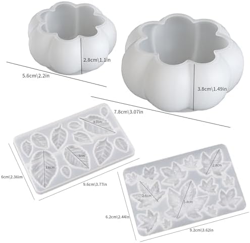 Wehous 4PCS Pumpkin Leaf Silicone Molds Set, Assorted Size Fall Pumpkin Leaves Resin Candle Molds, 3D Halloween Thanksgiving Ornament Molds, Autumn Silicone Molds for Epoxy Resin Art Craft Home Decor