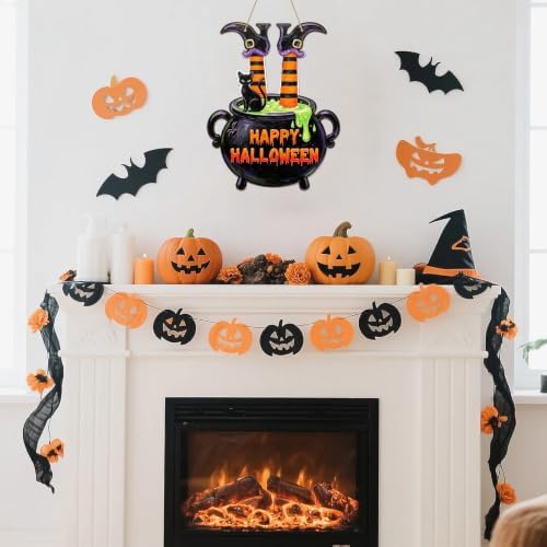 Paintable Halloween Ornaments 3 Sets, Wooden Happy Halloween Cauldron Ornaments to Paint, Unfinished Bat Cat Witch Wreaths Wood Crafts for Painting, DIY Wood Cutouts Hanging Ornament for Door Decor