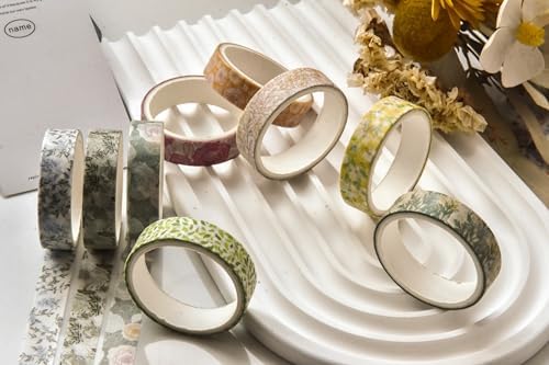 Flowers Washi Tape Set 30 Rolls Floral Patterns Decorative Skinny Slim Masking Tapes for Arts, DIY Crafts, Journals, Planners, Scrapbook, Wrapping (Greens Thrive)