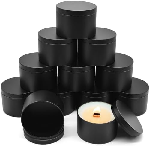 12-Pack 12oz Candle Tins with Lids, Metal Candle Jars for Candle Making, Empty Containers Vessels Bulk for Small Business & Beginners DIY Storage -Black