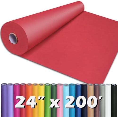 PerkHomy 24" x 2,400" (200') Red Kraft Paper Roll for Craft Bulletin Board Paper Art Table Covering Crafting Gift Wrapping Bouquet Packing Parcel 80GSM 55LB (Red, 24" x 200')