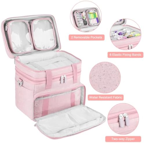 Double-Layer Sewing Organizer Bag with Detachable Pockets, Pink