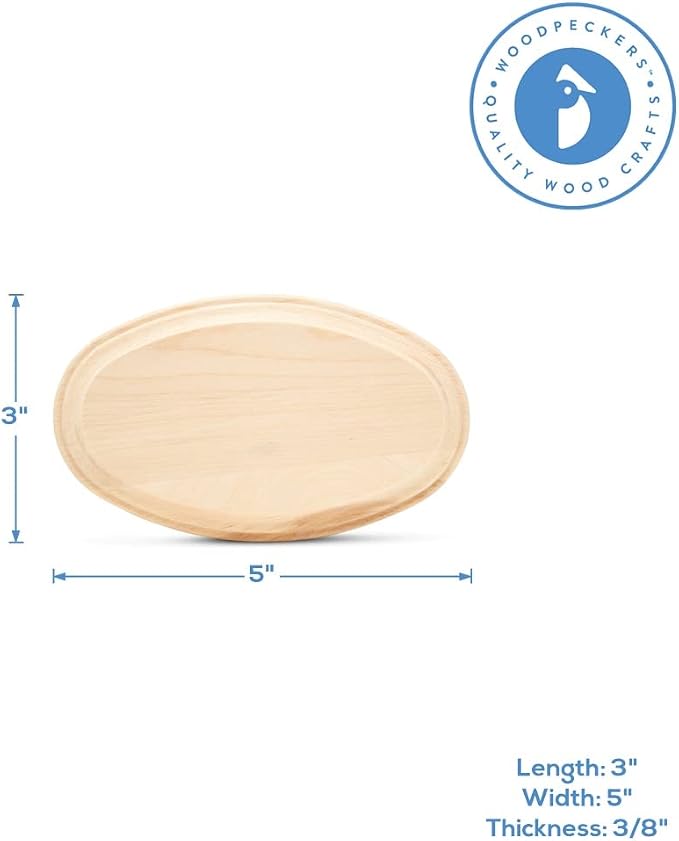 Oval Wood Coasters 5 inch, Pack of 12 Wooden Ornaments for Crafts, Unfinished Wood Crafts, Natural Wood Slices, by Woodpeckers