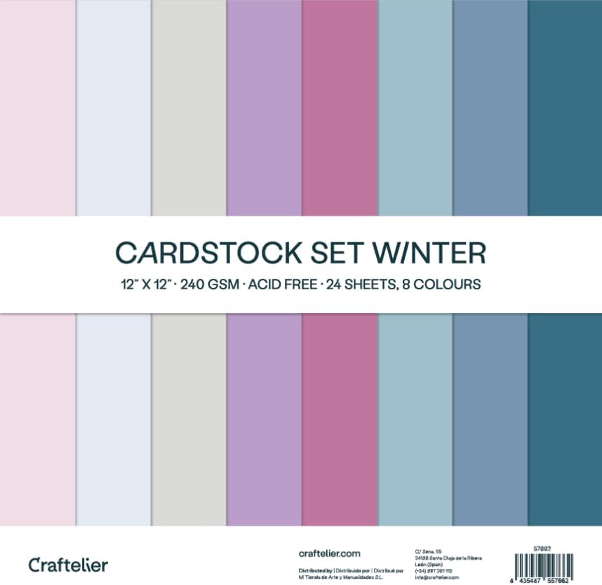 Craftelier - Cardstock Set Winter | Pack of 24 Double Sided Cardstock for Card Making, Scrapbooking and Craft Projects | Weight 240 grams | Size 30,48 cm x 30,48 cm (12" x 12")