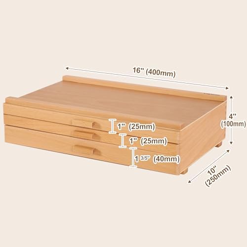 VISWIN Upgraded 3-Drawer Wood Artist Supply Storage Box with Removable Dividers, Premium Beech Wood Art Storage Box, Portable Organizer Box for Paints, Pastels, Pencils, Brushes and Art Supplies