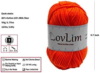 Yarn Pack, 2 skeins of 50g Each, Soft Cotton Yarn for Crochet and Knitting, Craft DK Amigurumi Yarn (Bright Orange)