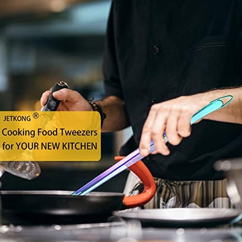 JETKONG 2 Pcs 12-Inch Culinary Tweezers Food Tweezers Kitchen Tweezer Tongs for Cooking (Rainbow)